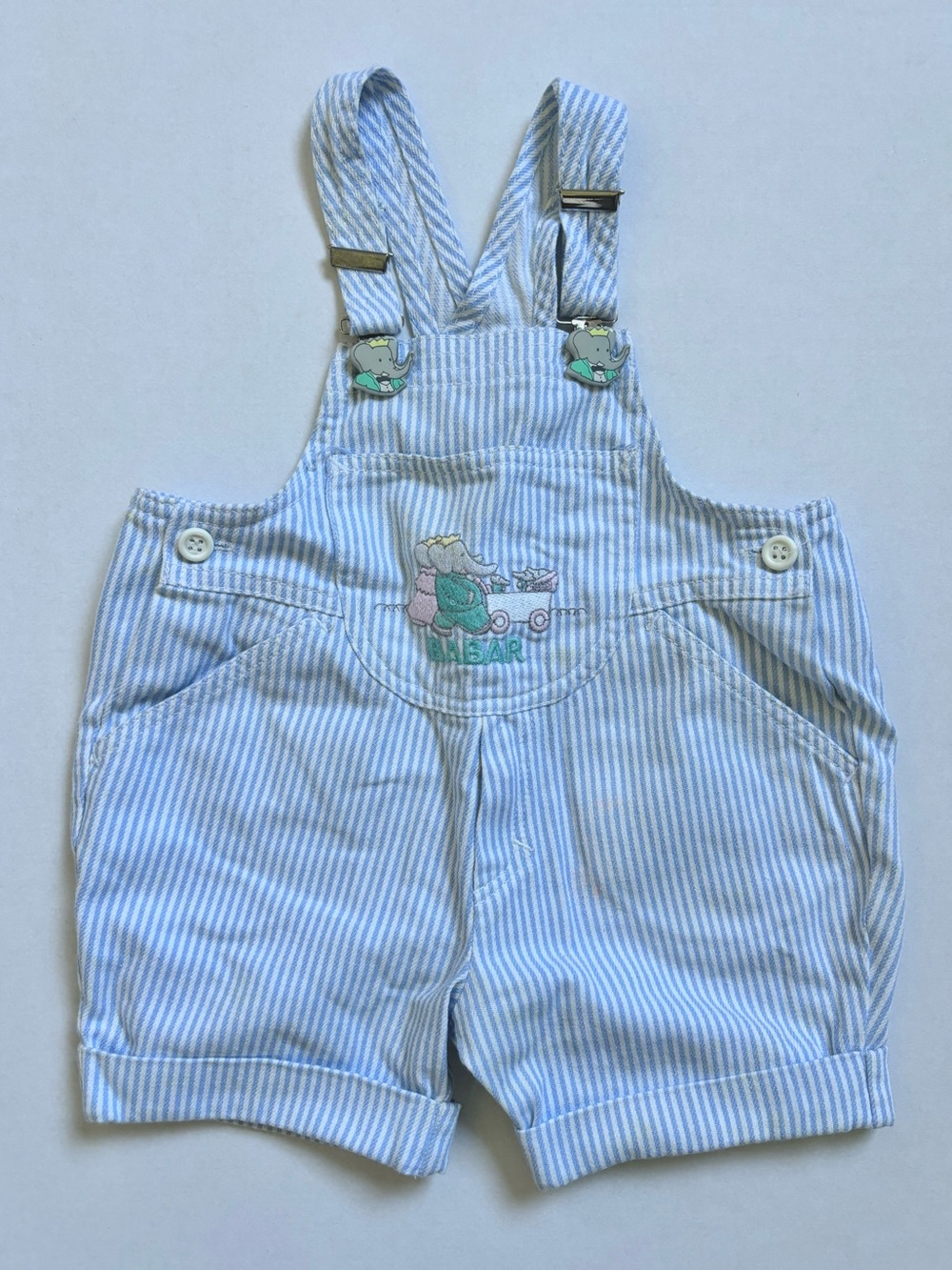 Vintage Babar the Elephant Baby Toddler Striped Overalls